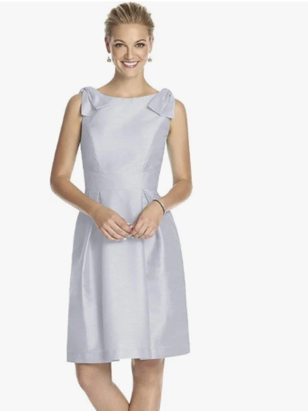 NWT Alfred Sung Dupioni Midi Dress Dove Gray Silver D626 Sleeveless Chic Preppy